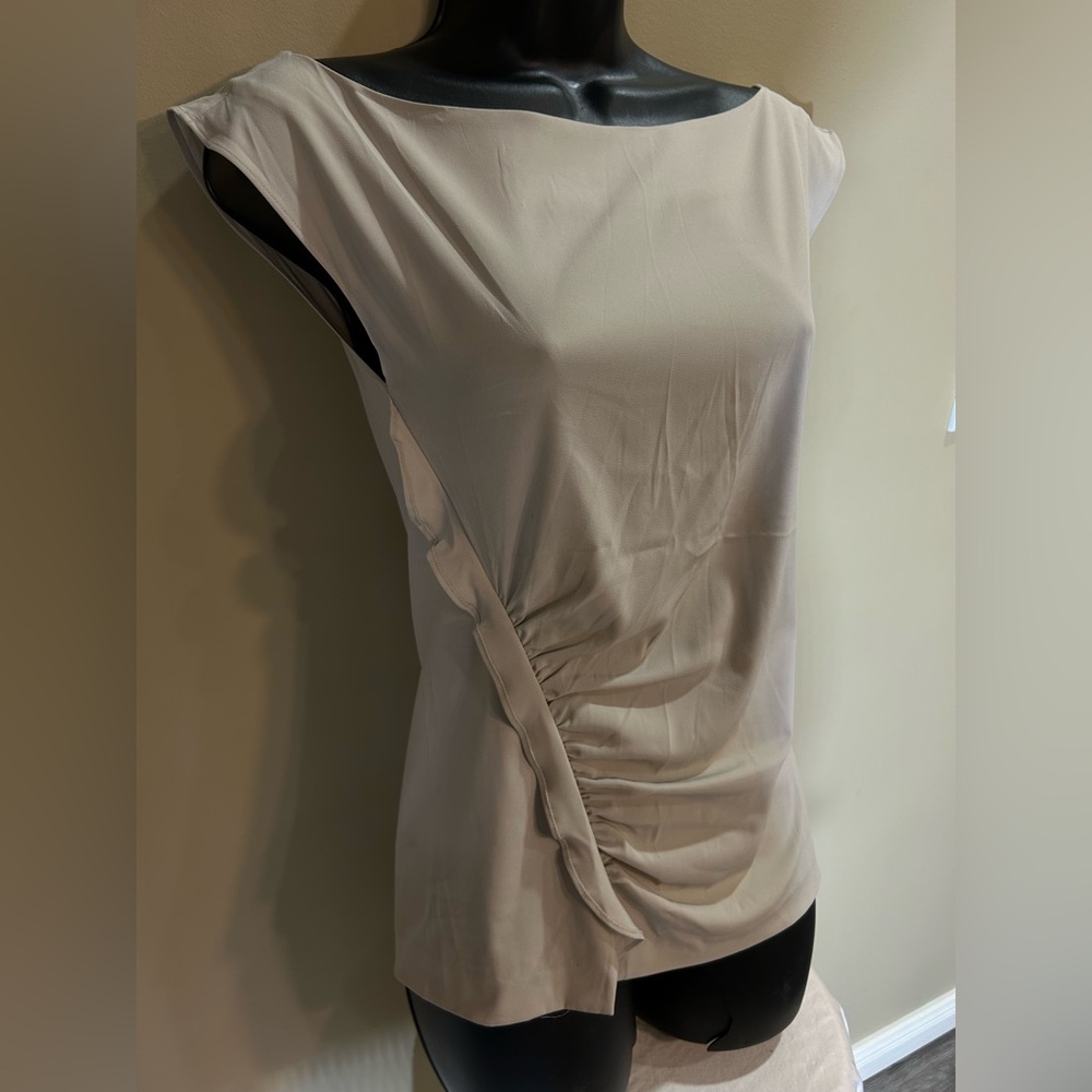 Armani Exchange Tan Cream Asymmetrical Ruched Tank Top